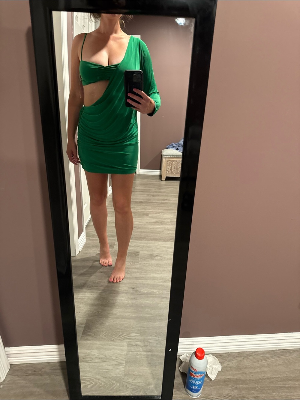 12th Tribe Emerald Green Asymmetric Cutout Mini Dress